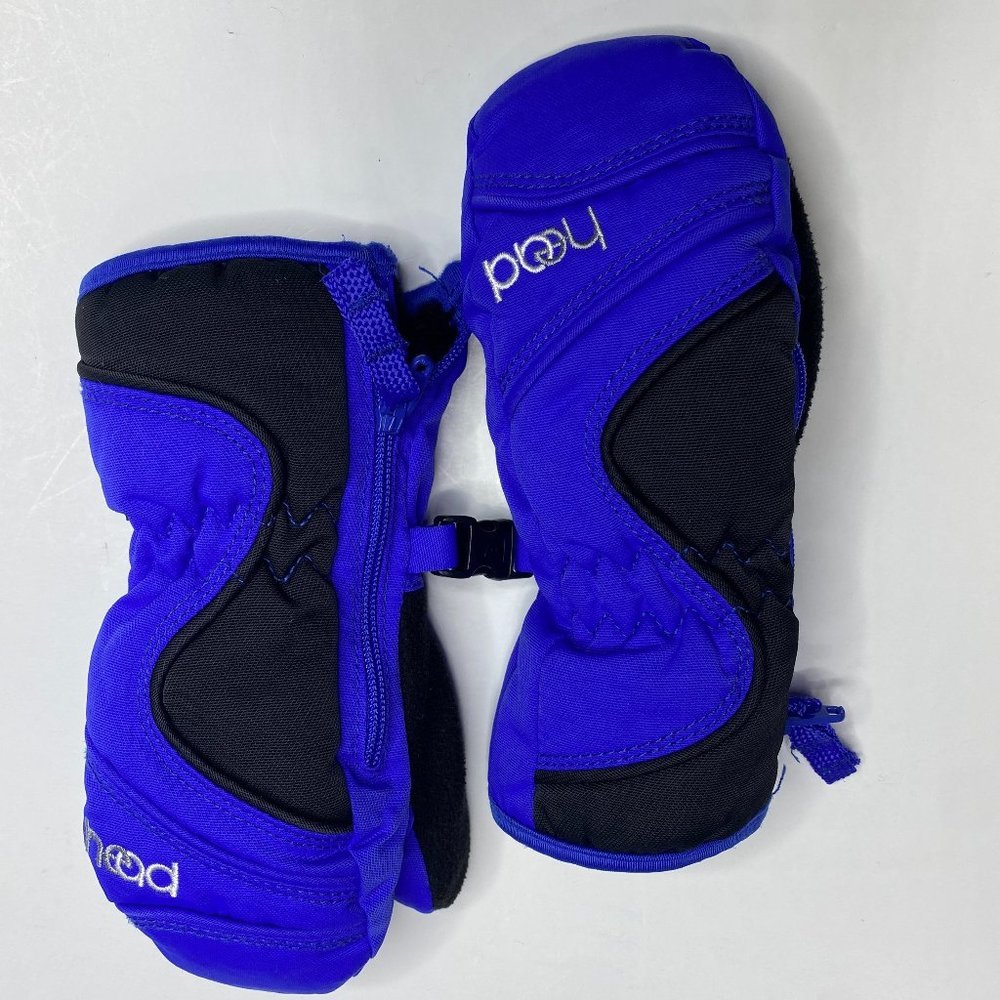 HEAD children's size XXS blue/black zipper mittens with outlast and fuzzy lining